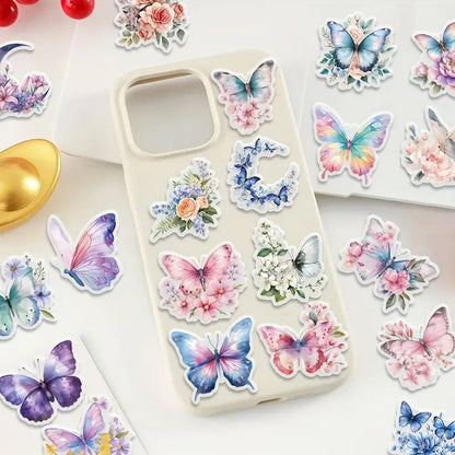 50Pcs Butterfly and Floral Stickers - PET Transparent - Kabukis