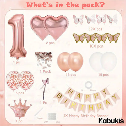 Kabukis 76 Pieces Rose Gold 1st Birthday Party Set - Glam for Her Big Day - Kabukis