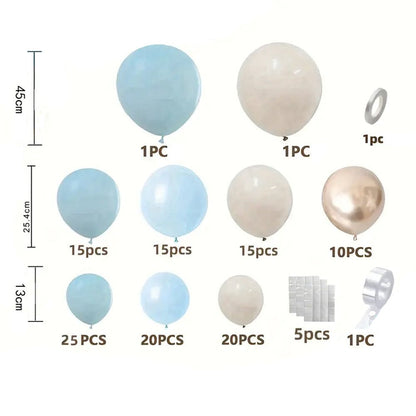 124pcs Blue, White & Golden Latex Balloon Arch Kit - Kabukis