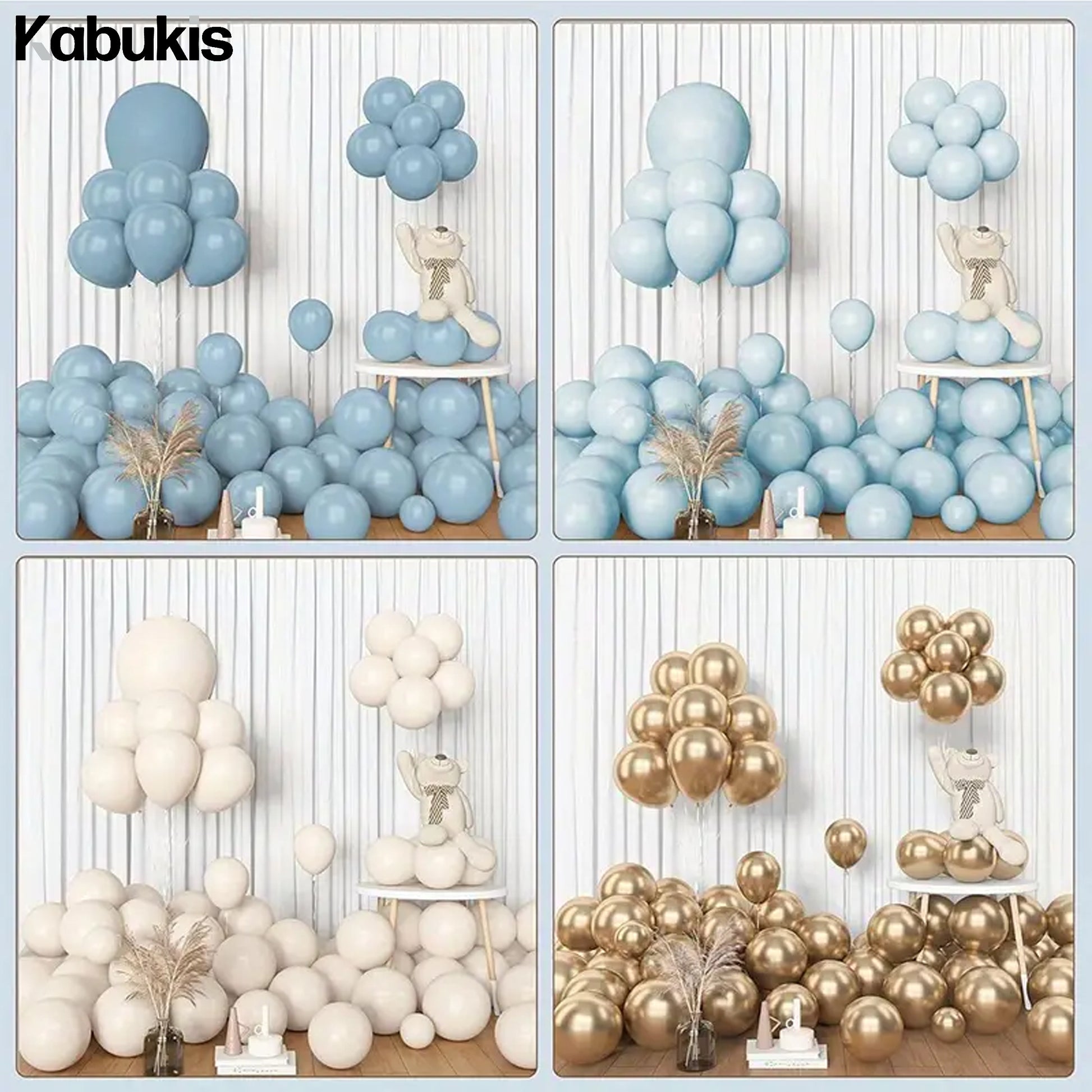 Kabukis Blue Balloon Garland Arch Kit - 97 Piece - White, Sand and Gold Balloons - Kabukis
