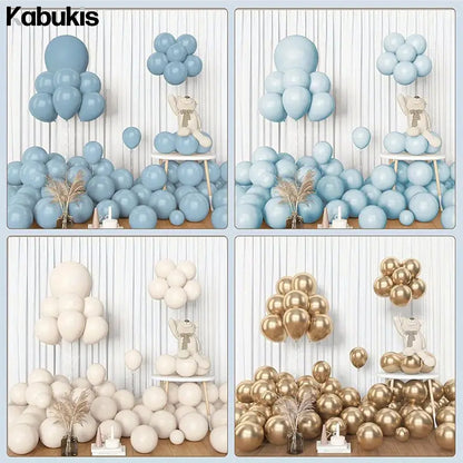 Kabukis Blue Balloon Garland Arch Kit - 97 Piece - White, Sand and Gold Balloons - Kabukis