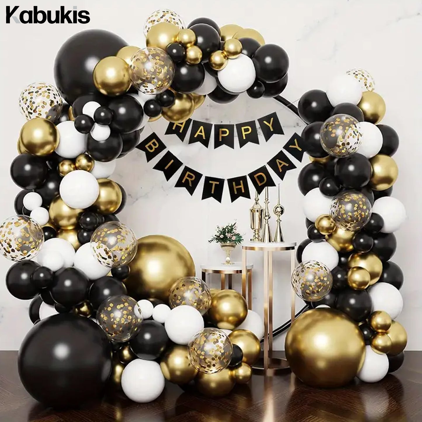 Kabukis 50 Piece Black and Gold Birthday Balloons with Confetti Inside - Kabukis