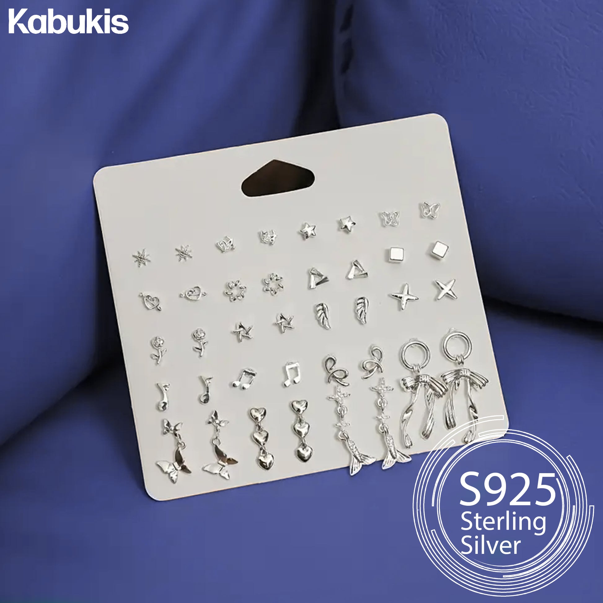 Kabukis 20 Pairs Elegant & Sexy Alloy Earrings Set - Sterling Silver Style - Kabukis