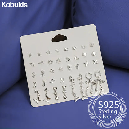 Kabukis 20 Pairs Elegant & Sexy Alloy Earrings Set - Sterling Silver Style - Kabukis