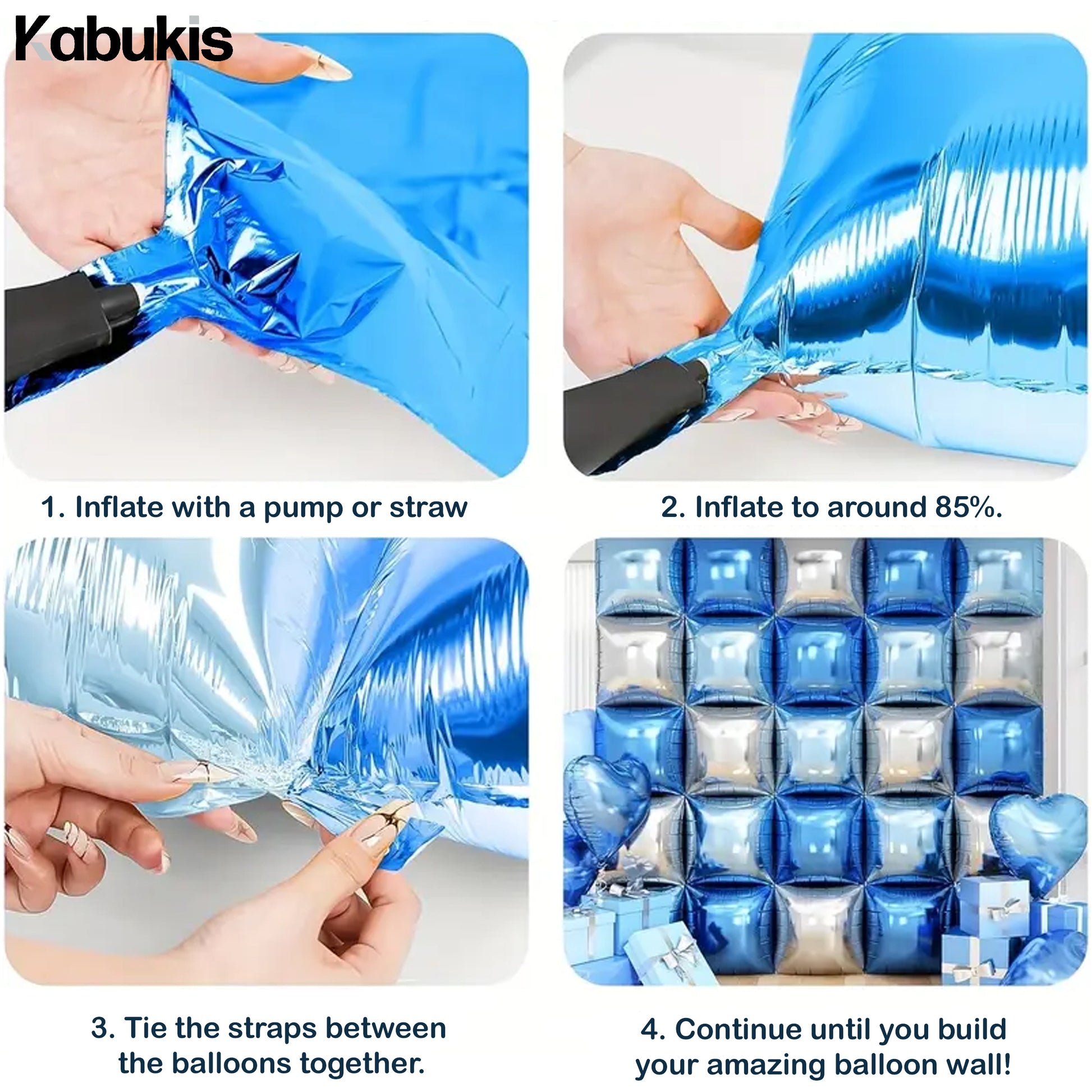 Kabukis 25 Blue Double - Sided Foil Balloons - Stunning Wall Décor Set - Kabukis