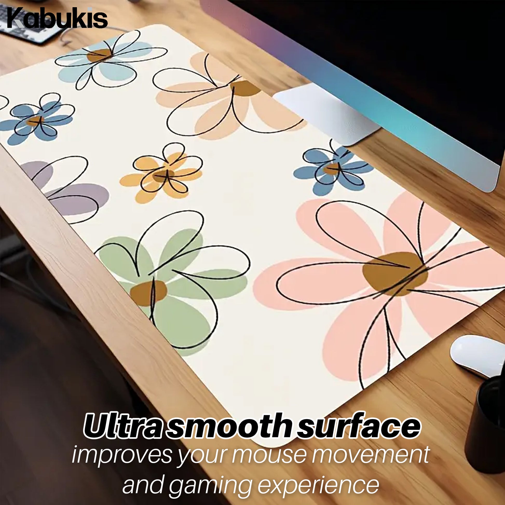 Extra Large Summer Floral Mouse Pad & Desk Mat - Stylish & Durable - Kabukis