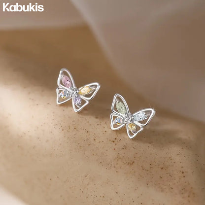 Kabukis Elegant Butterfly Stud Earrings - Korean Style with Rhinestones - Kabukis