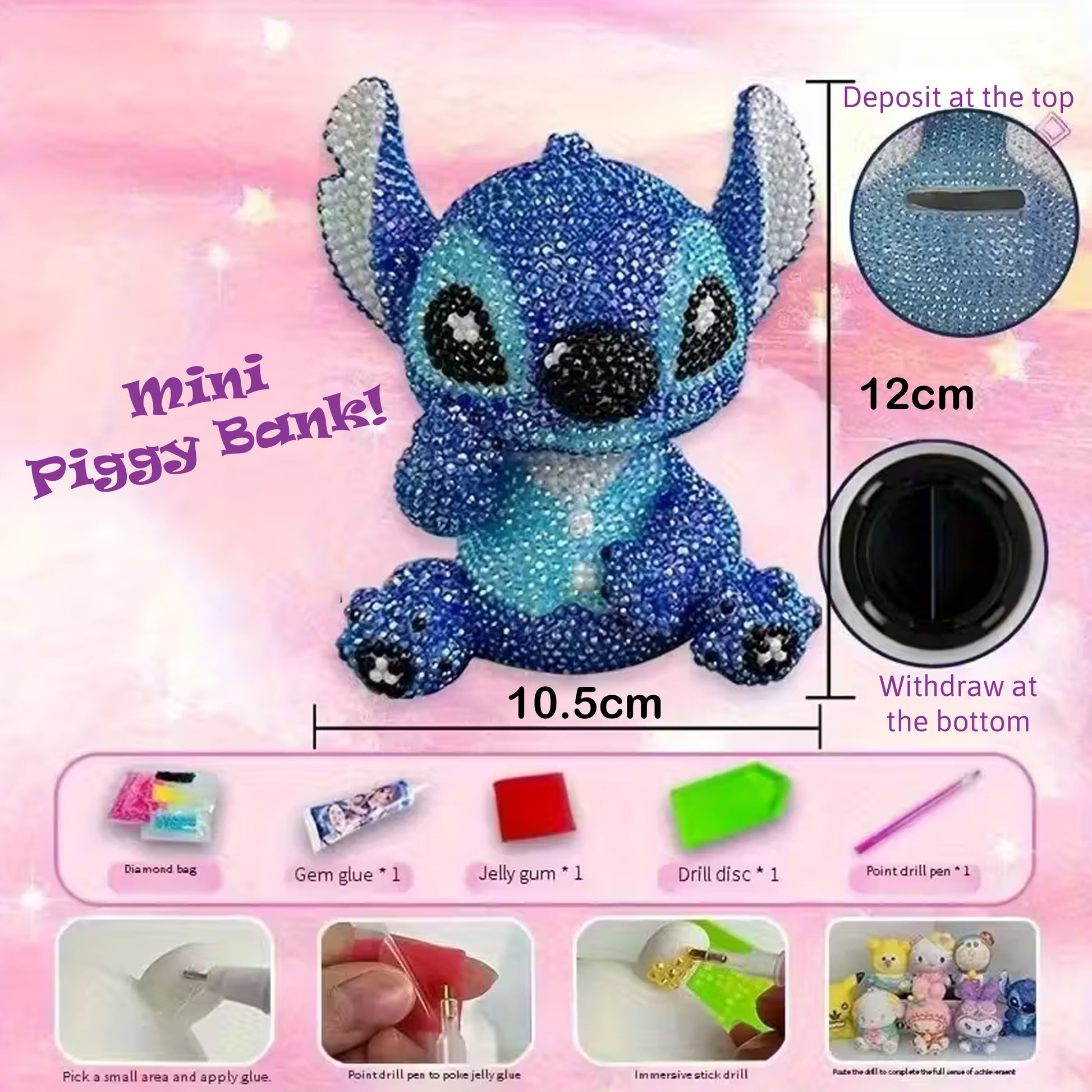 DIY Colorful Stitch White Piggy Bank - Fun 3D Diamond Dot Painting Craft - Kabukis
