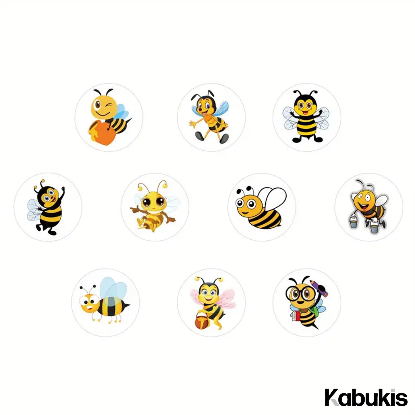 Kabukis 500pcs Bee Insect Sticker Roll - Cute & Funny Labels (10 Designs) - Kabukis