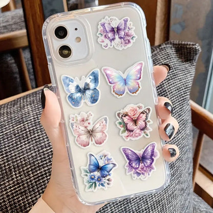 50Pcs Butterfly and Floral Stickers - PET Transparent - Kabukis