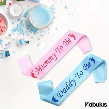Mom and Dad Baby Shower Canvas Sash Set - Pink and Blue - 2 Piece - Kabukis