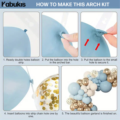 Kabukis Blue Balloon Garland Arch Kit - 97 Piece - White, Sand and Gold Balloons - Kabukis