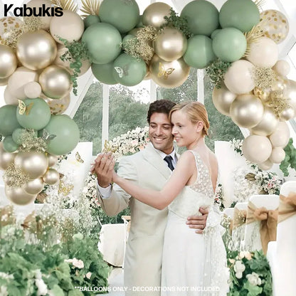 Kabukis 48 Piece Sage Green, Golden & White Balloon Arch Kit - Easy Assembly - Kabukis