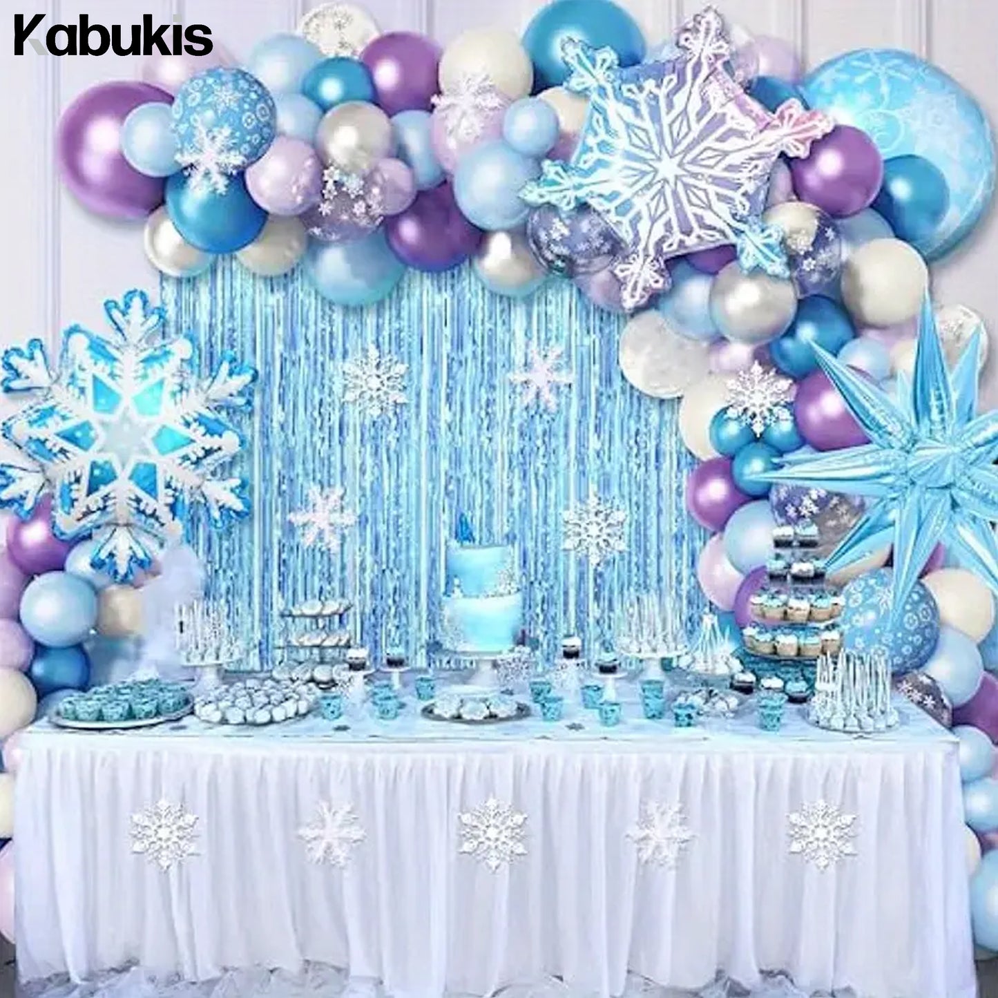 Kabukis 184 Piece Frozen Theme Balloon Arch - Snowflake Wonderland for Birthdays - Kabukis