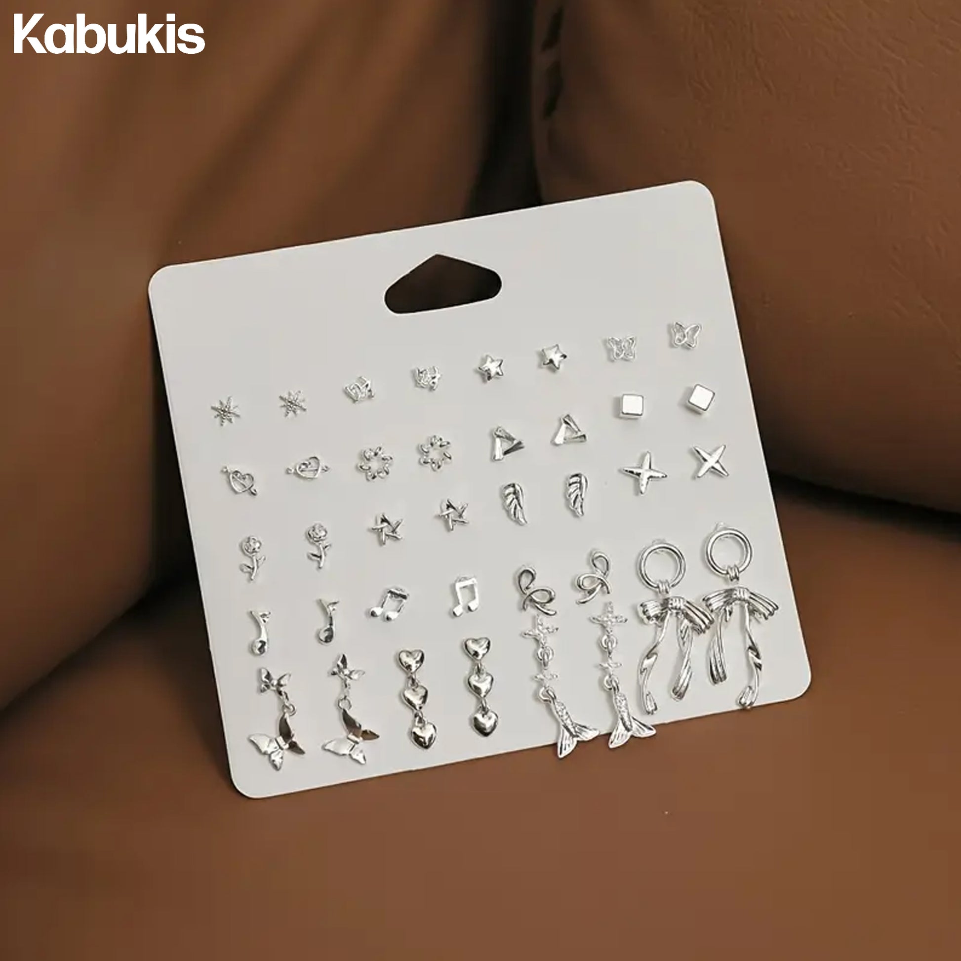 Kabukis 20 Pairs Elegant & Sexy Alloy Earrings Set - Sterling Silver Style - Kabukis