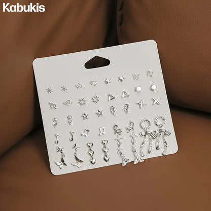 Kabukis 20 Pairs Elegant & Sexy Alloy Earrings Set - Sterling Silver Style - Kabukis