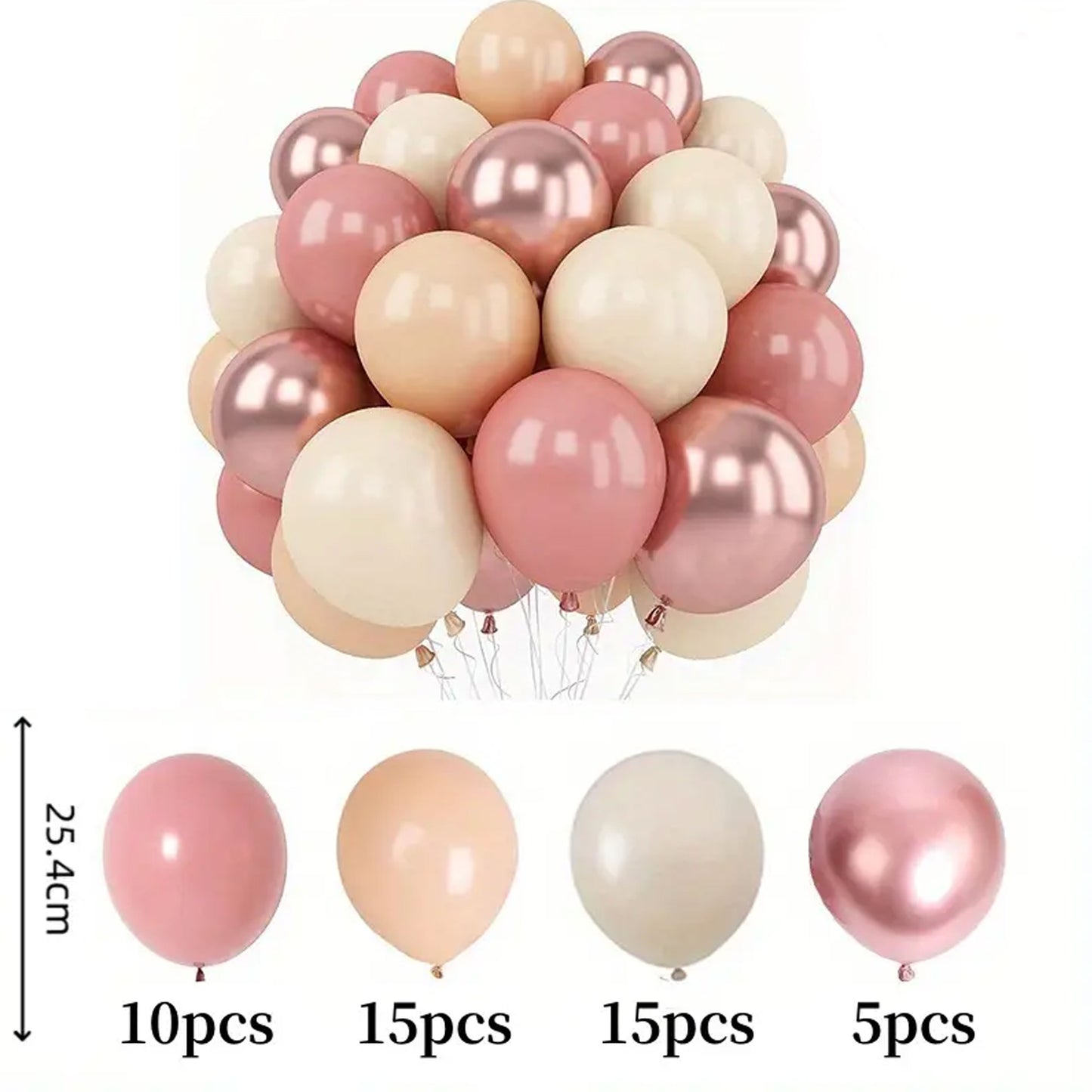 Elegant Rose Gold, Blush Pink & Cream Metallic Chrome Balloon Set (45pcs) - Kabukis