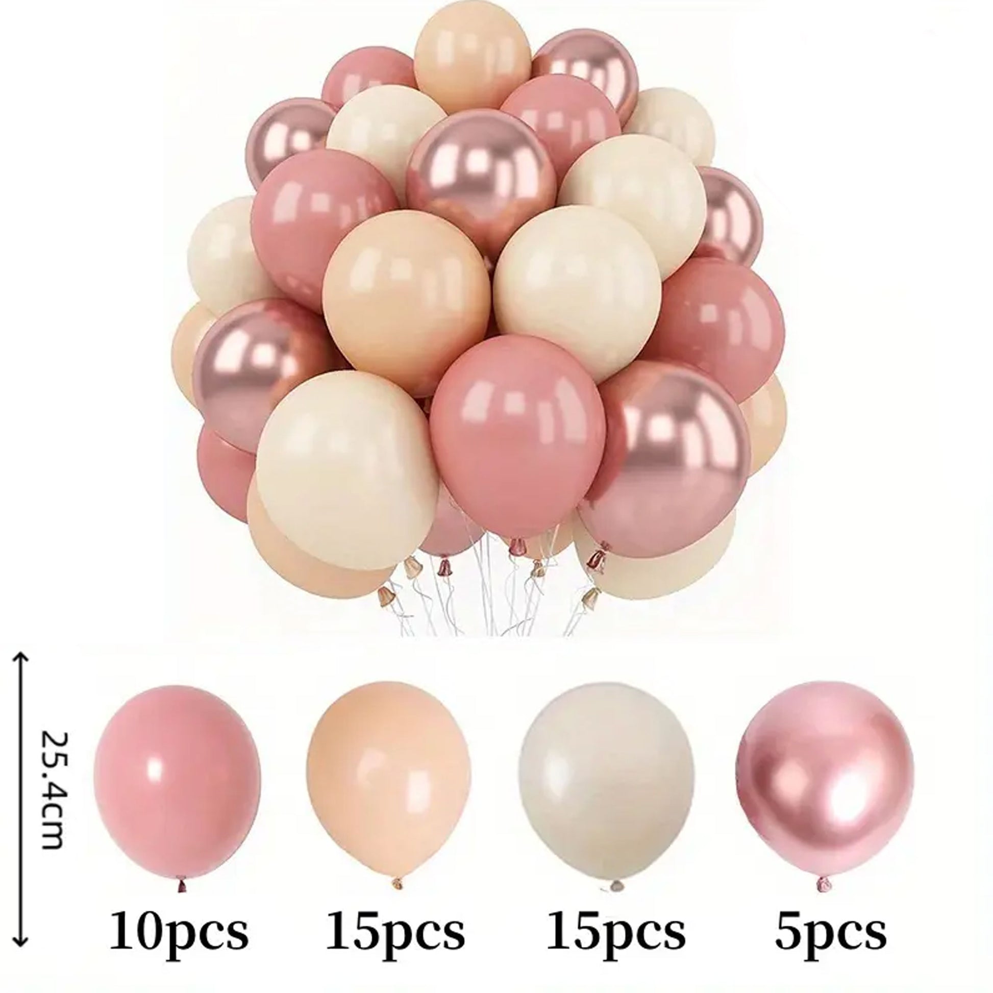 Elegant Rose Gold, Blush Pink & Cream Metallic Chrome Balloon Set (45pcs) - Kabukis
