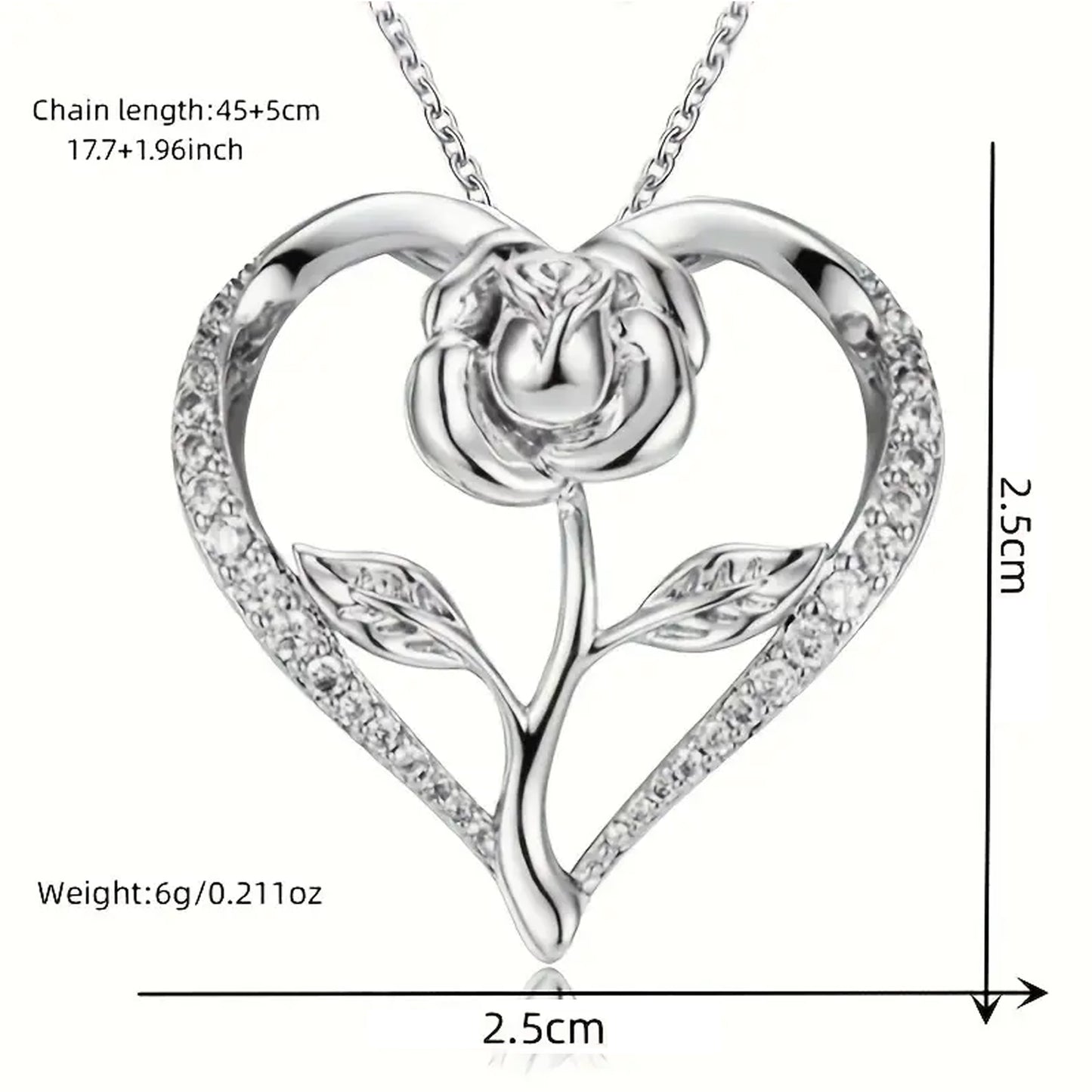 Cute Elegant Rose Flower Decor Rhinestone Heart Necklace - A Timeless Gift - Kabukis
