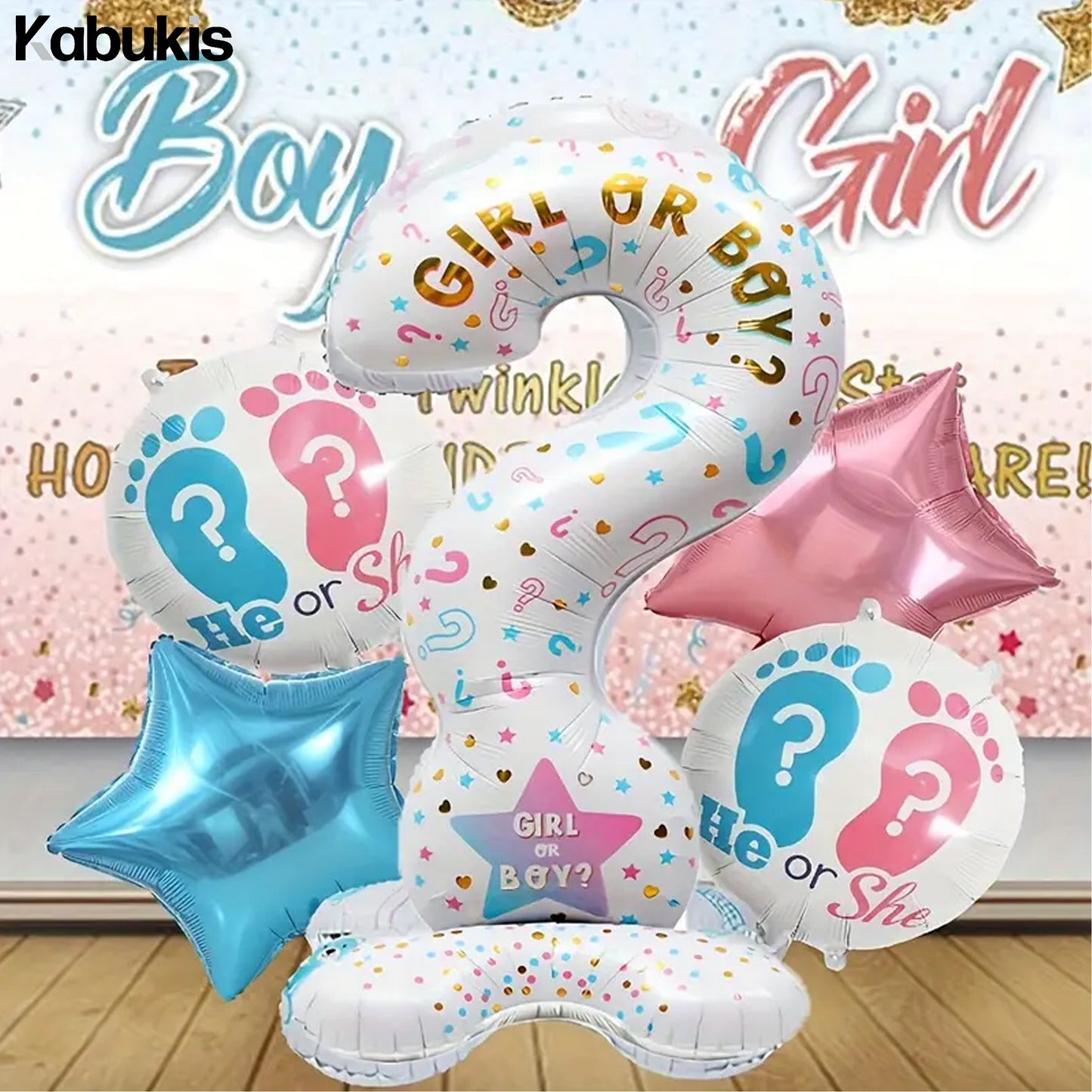 Gender Reveal Party Theme Foil Balloons Set - Celebrate with Style! - 5 Piece - Kabukis