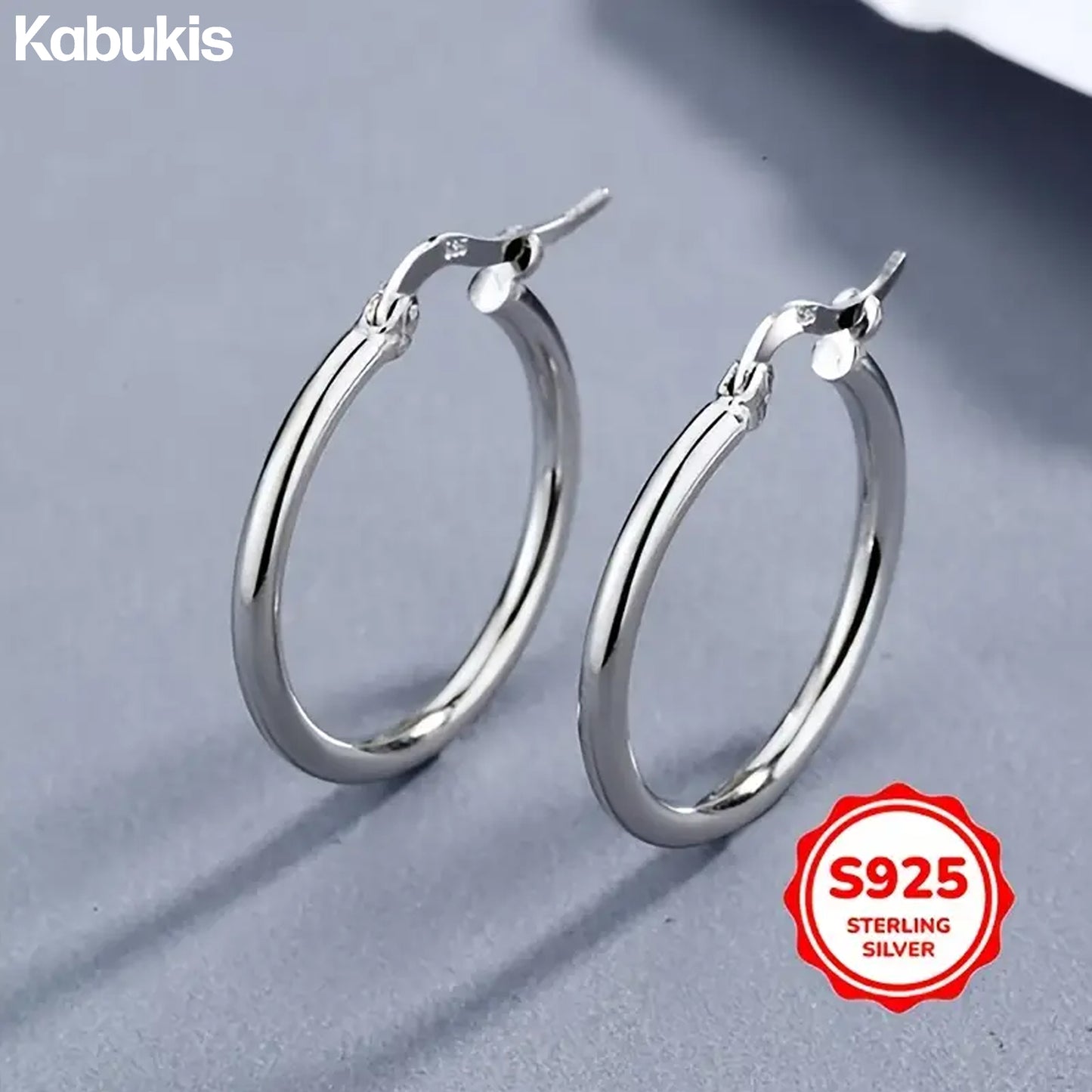 Kabukis 925 Sterling Silver Hoop Earrings - Sleek & Minimalist Everyday Use - Kabukis