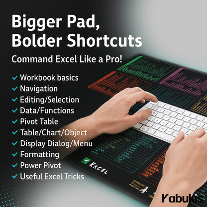 Kabukis XXL Excel Shortcut Keyboard Mouse Pad - 90 x 40cm Rubber Mat - Kabukis