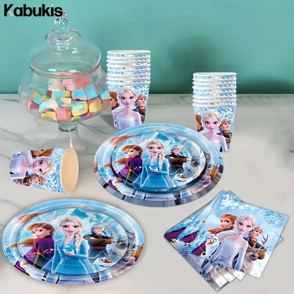 Kabukis 50pcs Frozen Party Set - Elsa Princess Paper Plate & Serviettes Cups - Kabukis