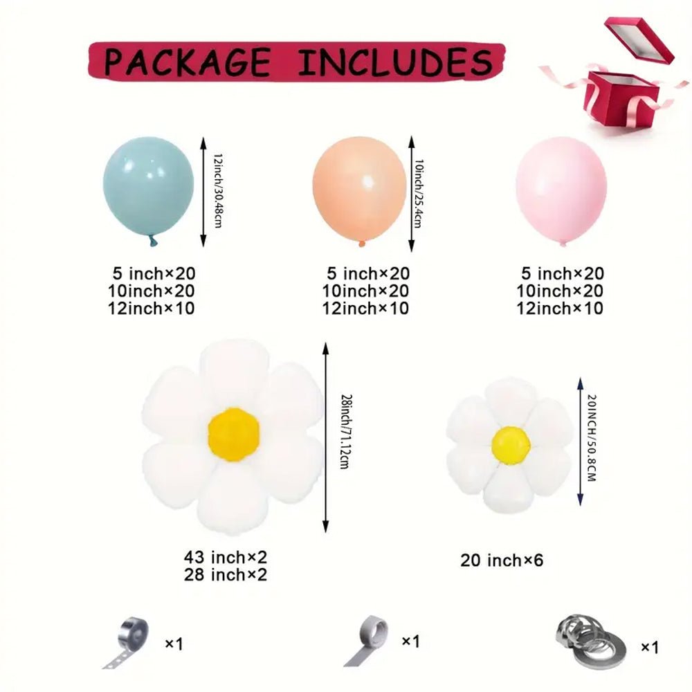 163 Piece Daisy Balloon Arch Kit - Transform Parties with Vibrant Elegance - Kabukis
