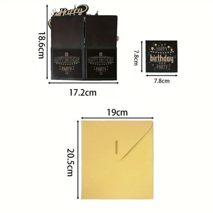 3D Pop - up Birthday Card Set - Elegant Black & Gold Card for Him or Her - Kabukis