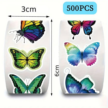 500pcs Bright & Attractive Butterfly Shaped Gift Wrap Sticker Roll - Kabukis