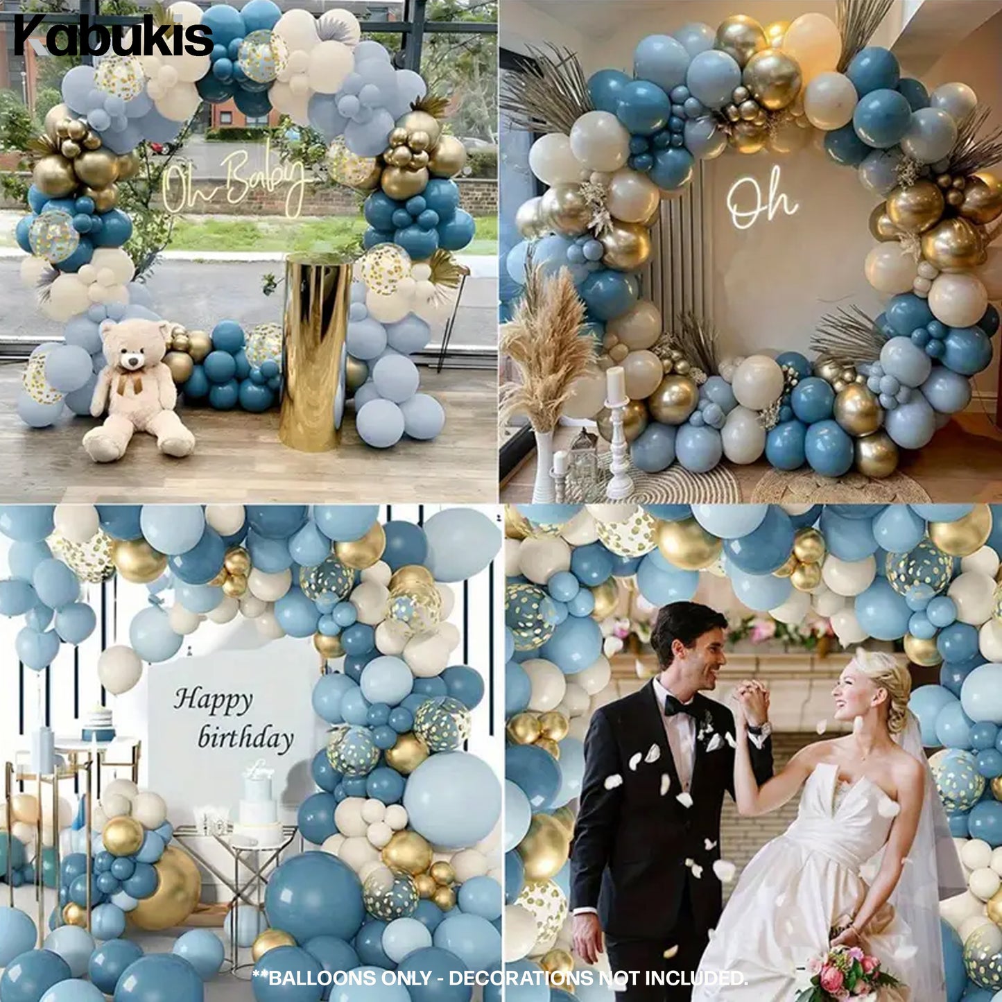 Celebrate in Style - Balloon Set - Elegant Blue, Sand and Golden - 44 Piece - Kabukis
