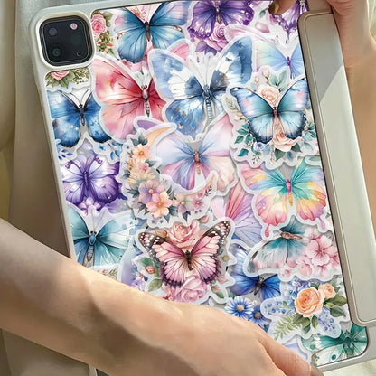50Pcs Butterfly and Floral Stickers - PET Transparent - Kabukis