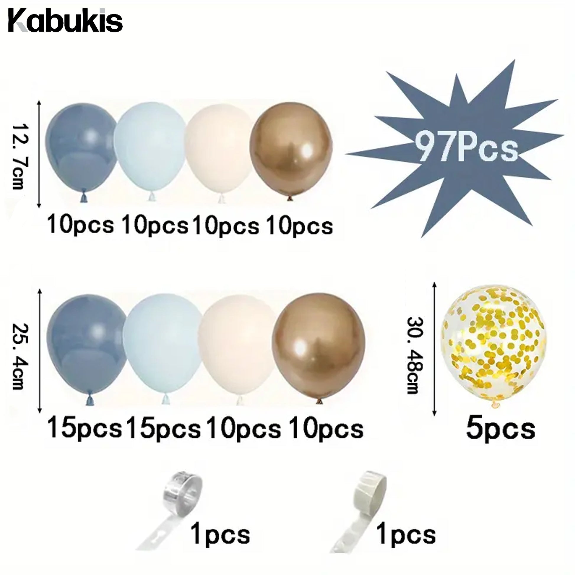 Kabukis Blue Balloon Garland Arch Kit - 97 Piece - White, Sand and Gold Balloons - Kabukis