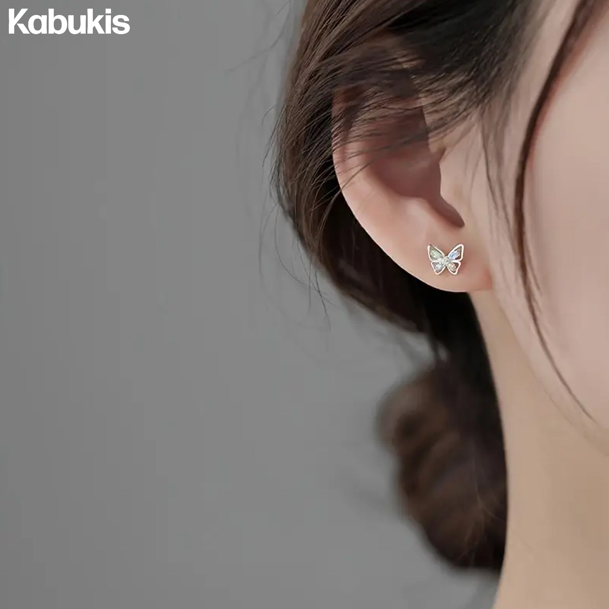Kabukis Elegant Butterfly Stud Earrings - Korean Style with Rhinestones - Kabukis