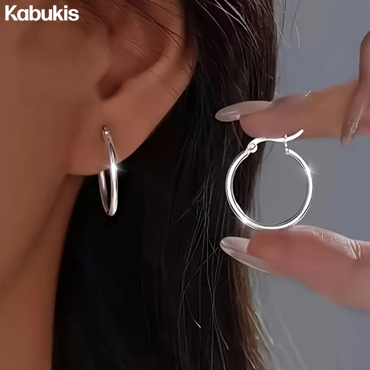 Kabukis 925 Sterling Silver Hoop Earrings - Sleek & Minimalist Everyday Use - Kabukis