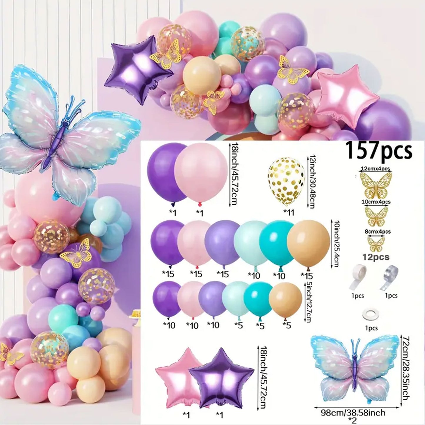 157 - piece Enchanting Blue Butterfly Balloon Set - Kabukis