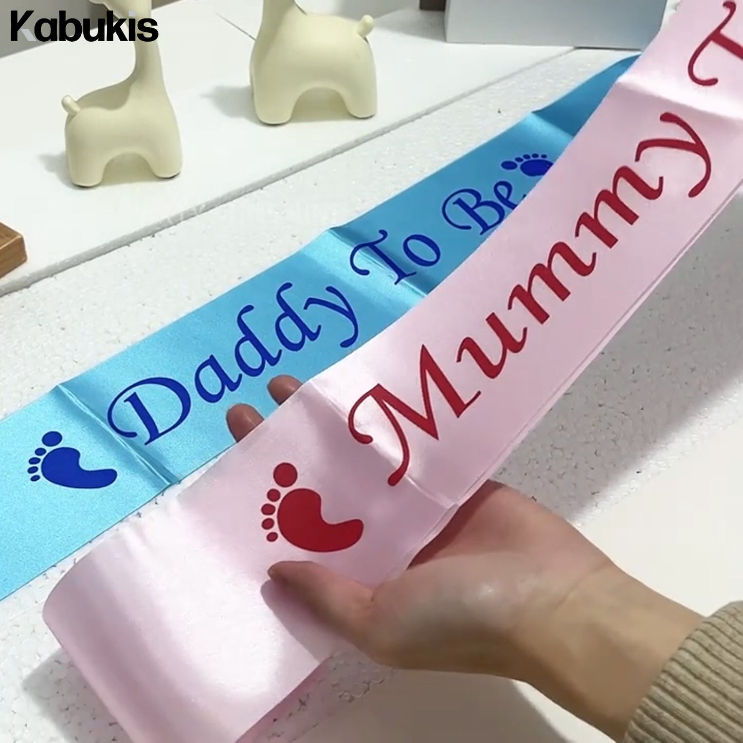 Mom and Dad Baby Shower Canvas Sash Set - Pink and Blue - 2 Piece - Kabukis