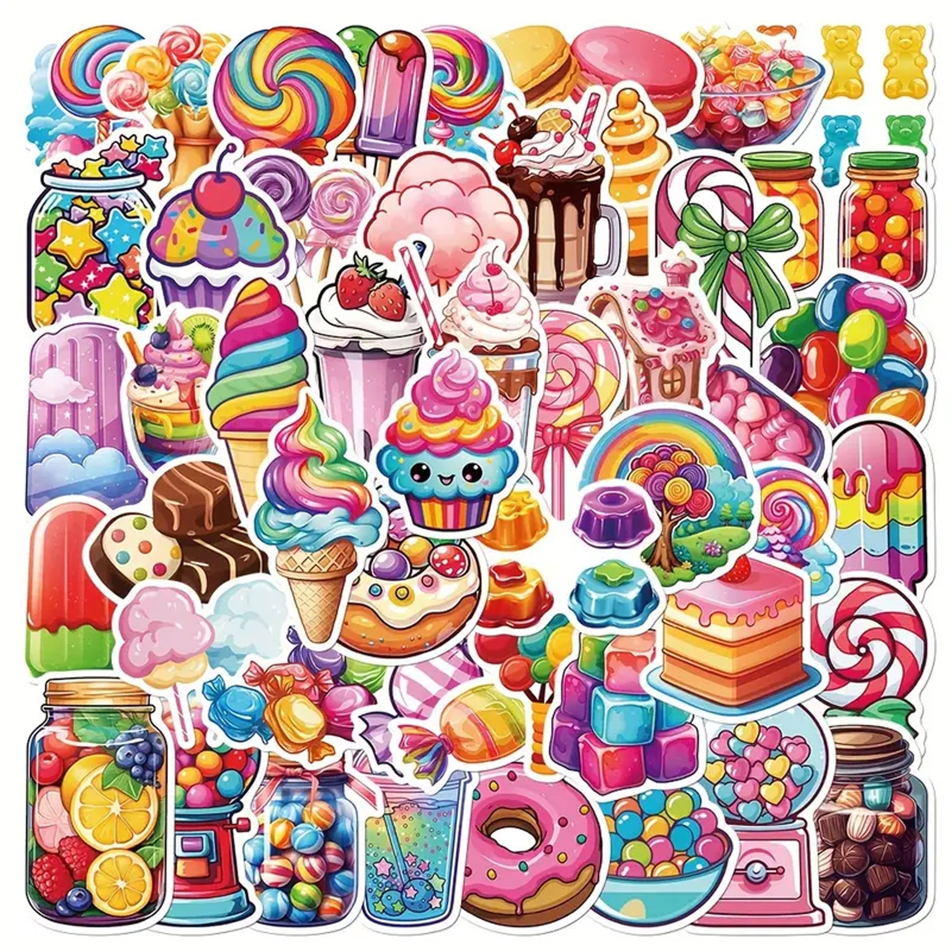 50pcs Vibrant Candy Stickers - Add a Pop of Fun to Any Surface! - Kabukis