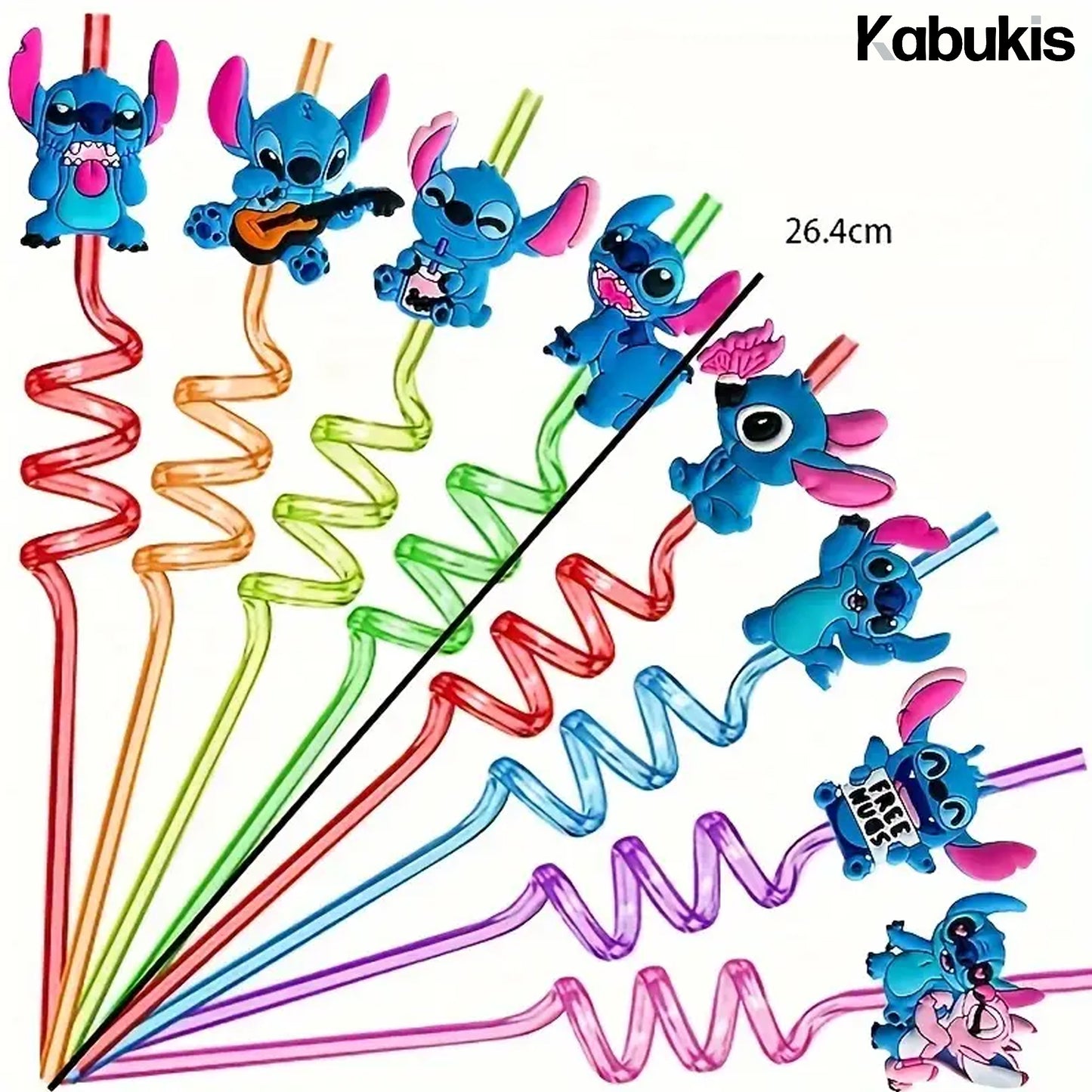 Kabukis Stitch Reusable Straws - 8 - piece of Joyful Fun for Birthdays & Events - Kabukis