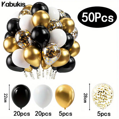 Kabukis 50 Piece Black and Gold Birthday Balloons with Confetti Inside - Kabukis