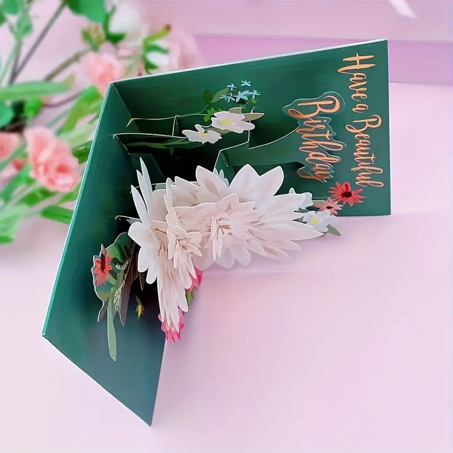 Kabukis 3D Pop - Up Floral Birthday Card - Vibrant Teal & Golden Delight - Kabukis