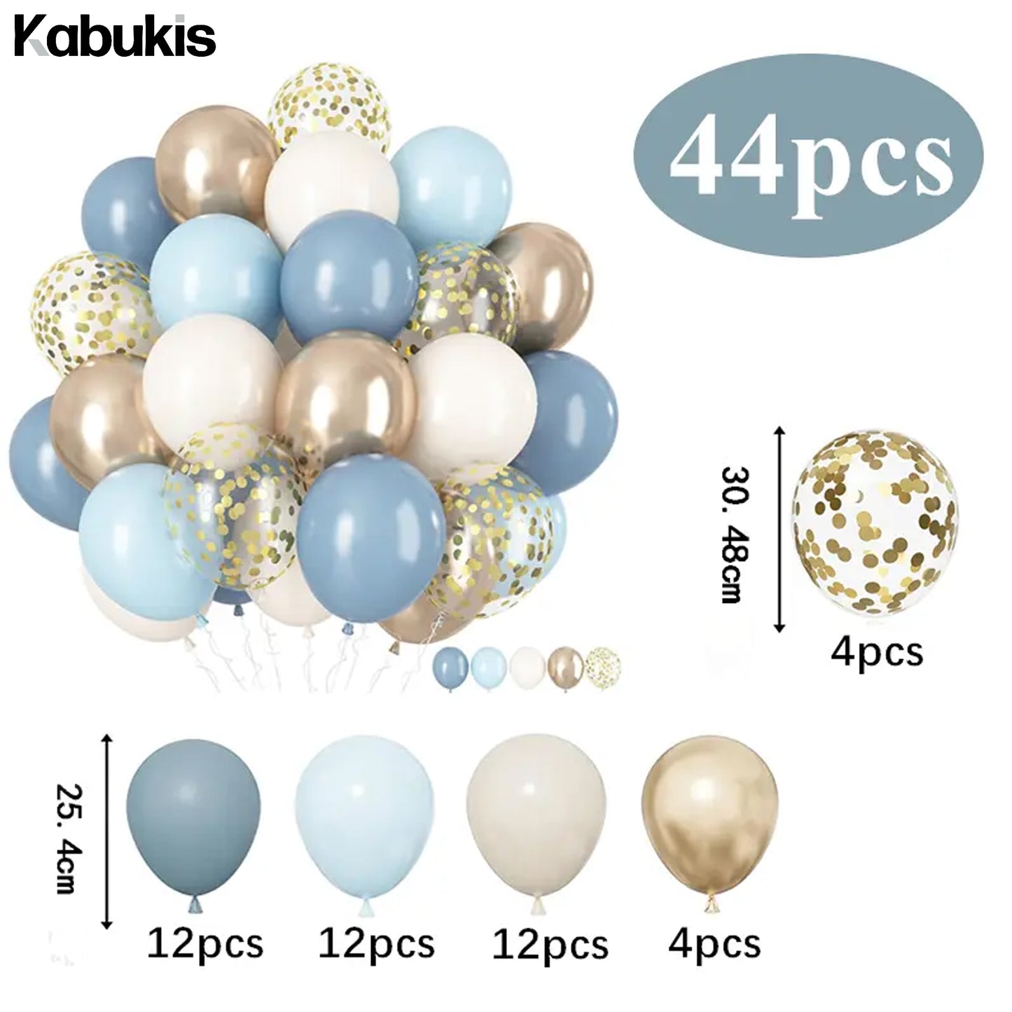 Celebrate in Style - Balloon Set - Elegant Blue, Sand and Golden - 44 Piece - Kabukis