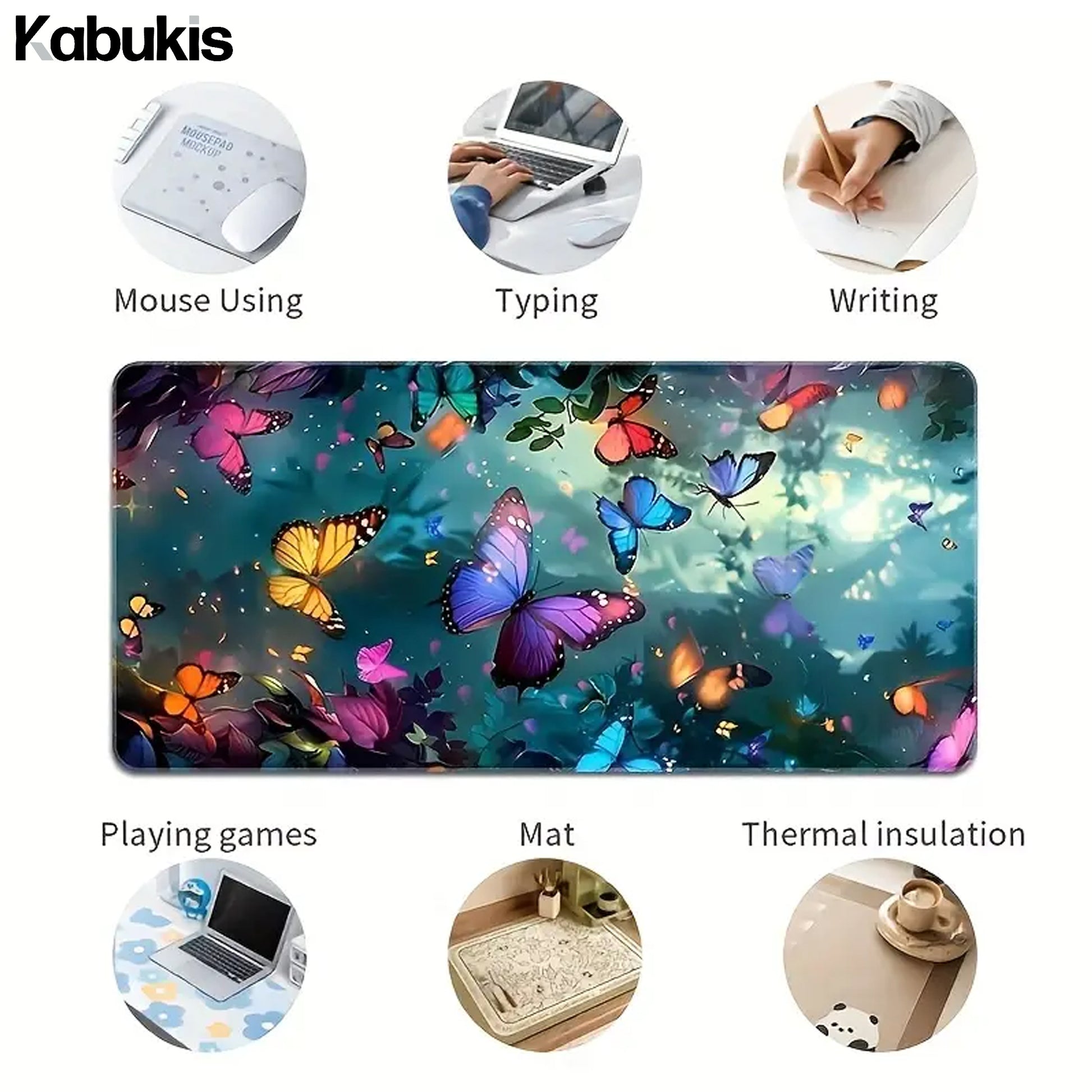 Extra - Large Vibrant Butterfly Desktop Mat - Stunning XXL Mouse Pad Desk Mat - Kabukis