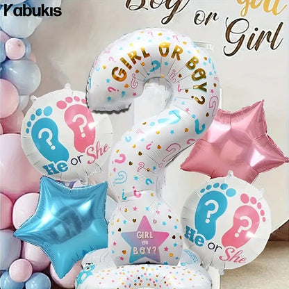Gender Reveal Party Theme Foil Balloons Set - Celebrate with Style! - 5 Piece - Kabukis
