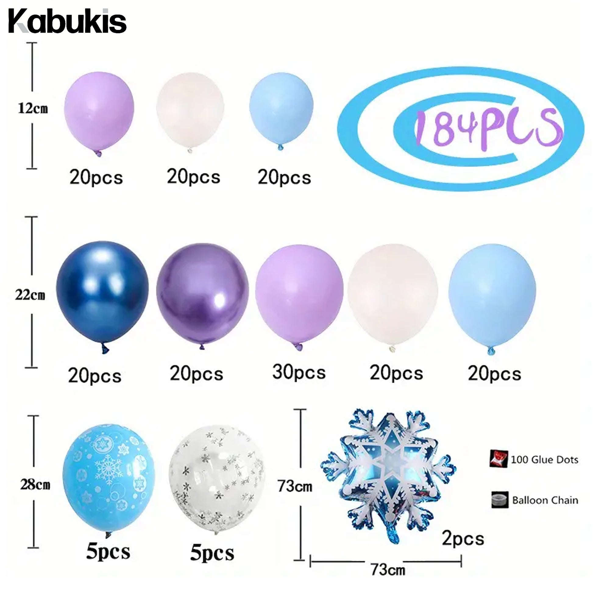 Kabukis 184 Piece Frozen Theme Balloon Arch - Snowflake Wonderland for Birthdays - Kabukis