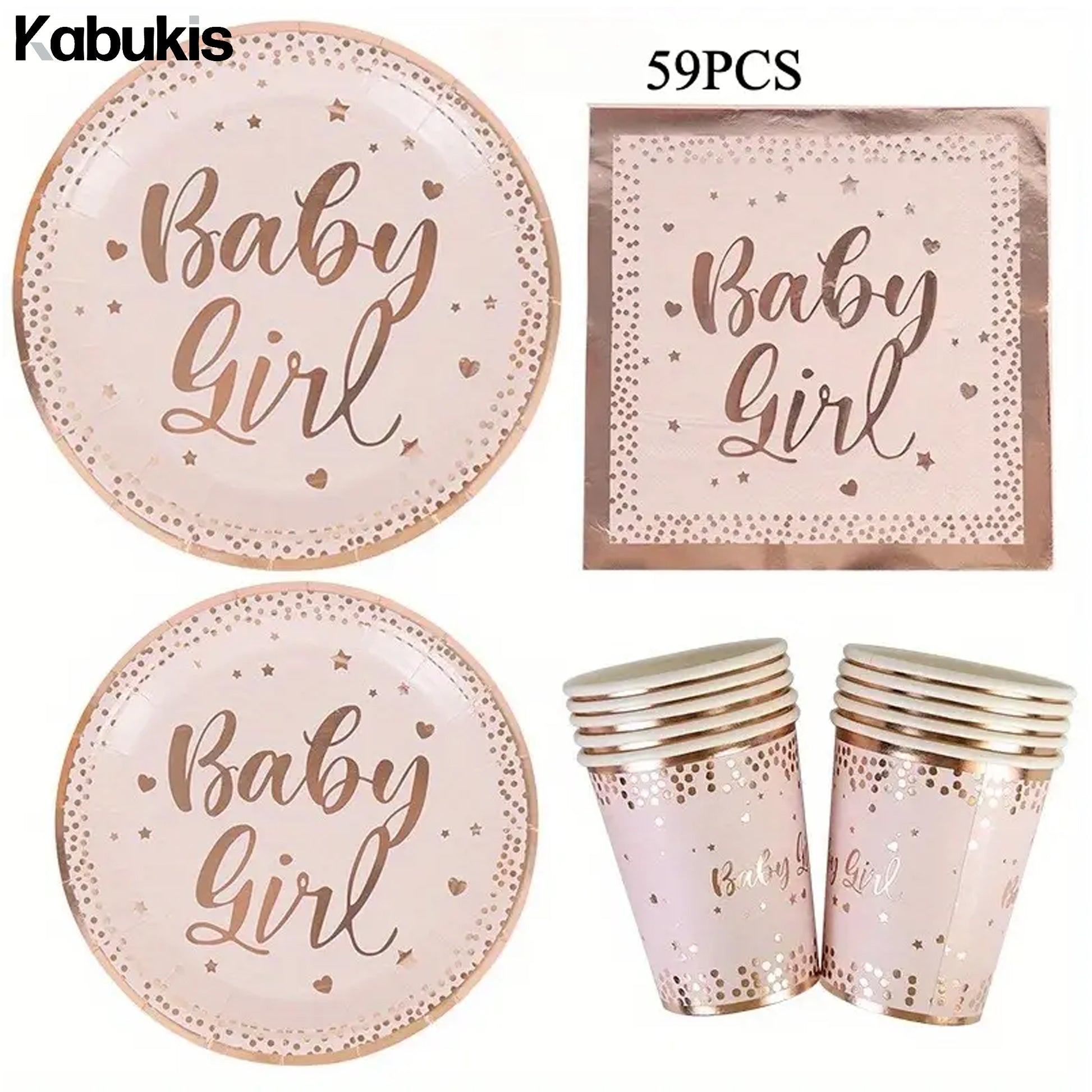 Kabukis 59 Pieces Rose Gold Party Tableware Set - Plates, Cups & Napkins - Kabukis