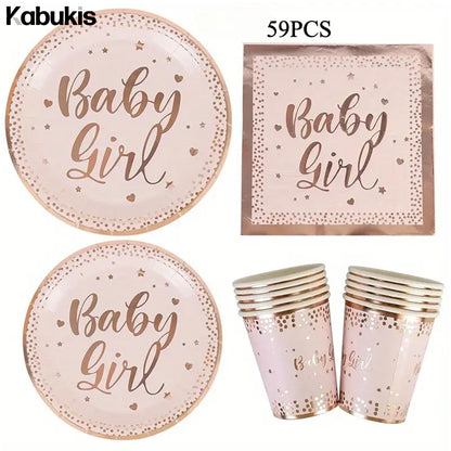 Kabukis 59 Pieces Rose Gold Party Tableware Set - Plates, Cups & Napkins - Kabukis