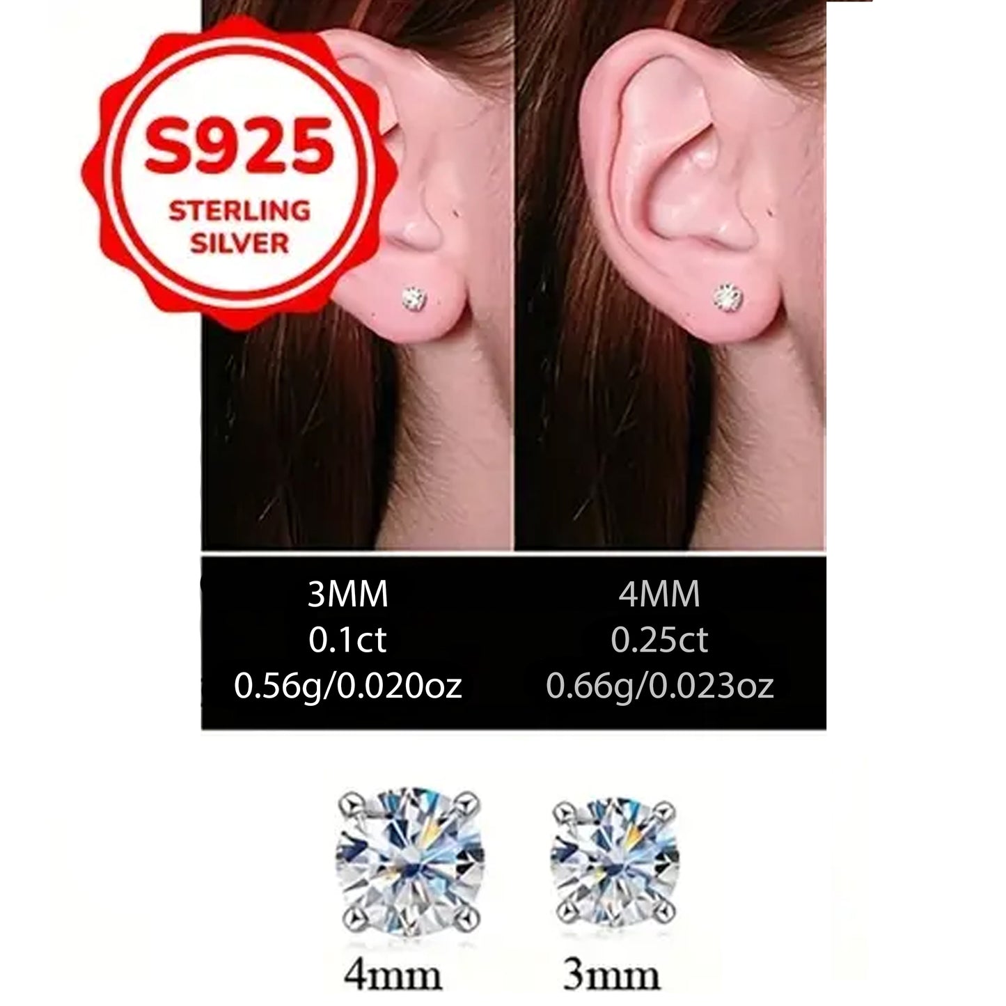 Kabukis 925 Silvery Zirconia Earrings - Elegant Daily Sparkle for Women 4mm - Kabukis