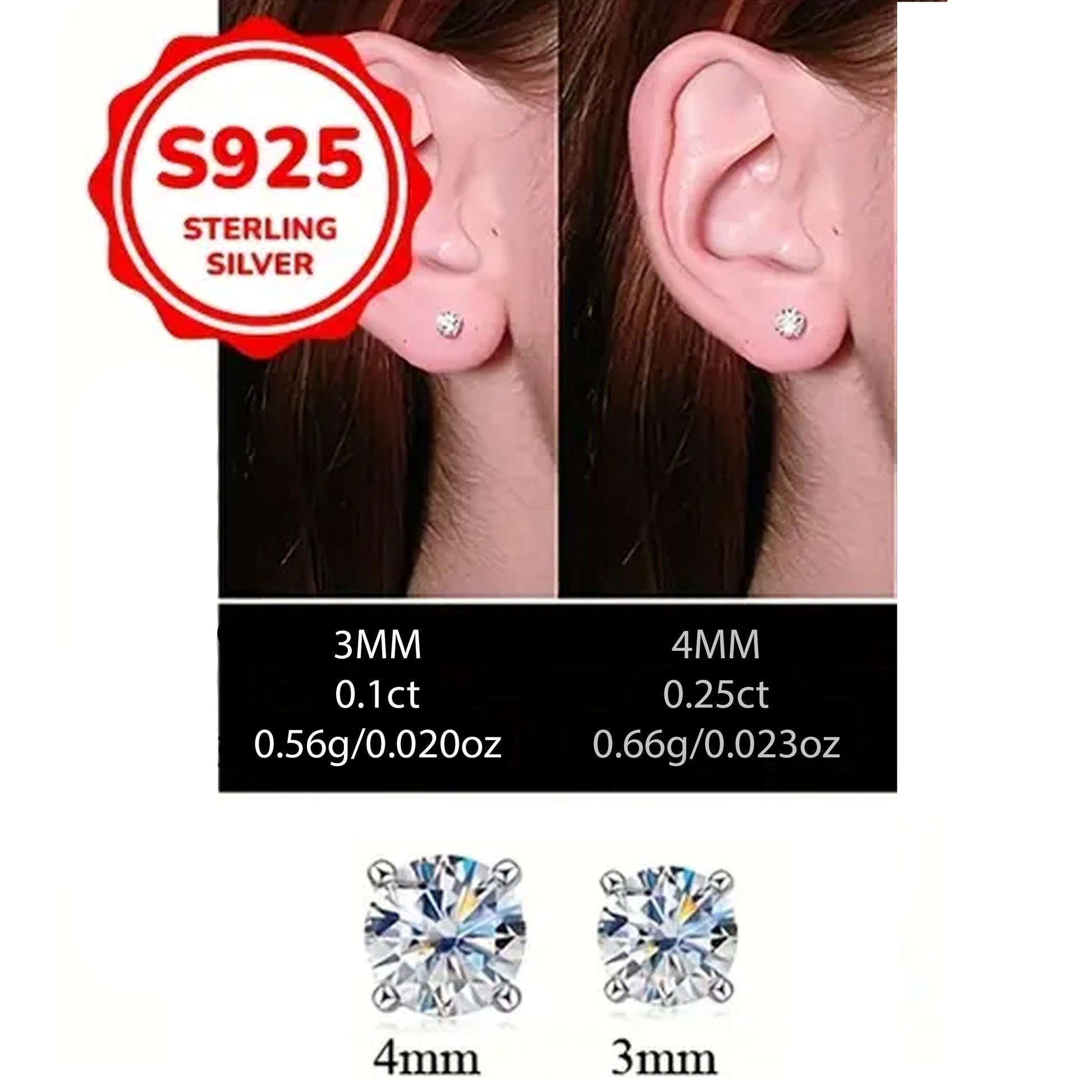 Kabukis 925 Silvery Zirconia Earrings - Elegant Daily Sparkle for Women 4mm - Kabukis