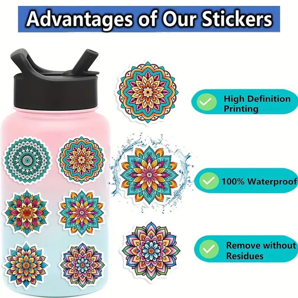 50pcs Vibrant Mandala Sticker Pack - Kabukis